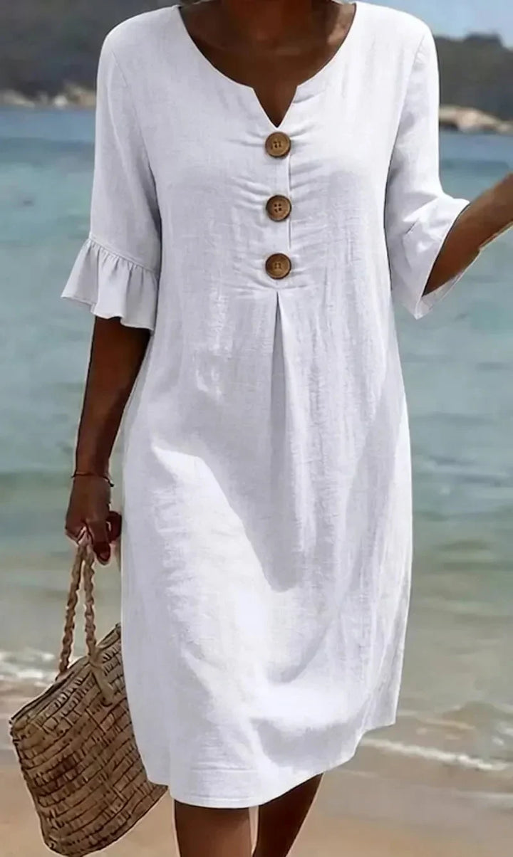Robe Courte Femme Boutons Décoratifs Manches Volantées