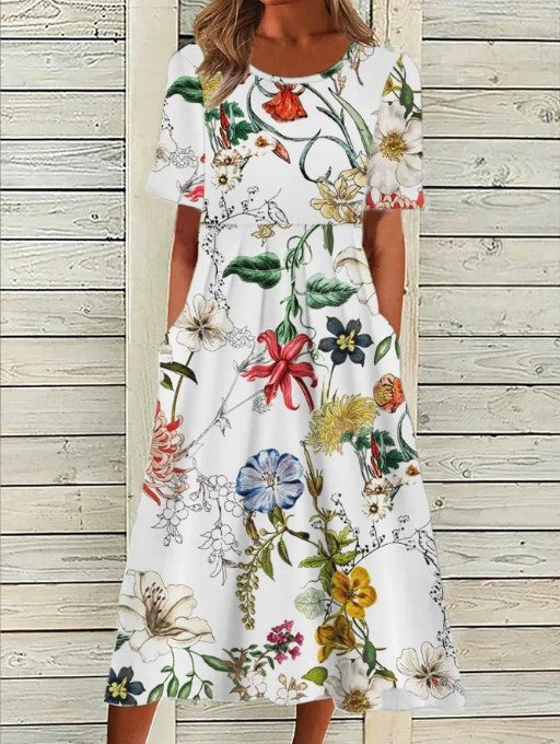 Robe Midi Fleurie Femme Coupe Fluide