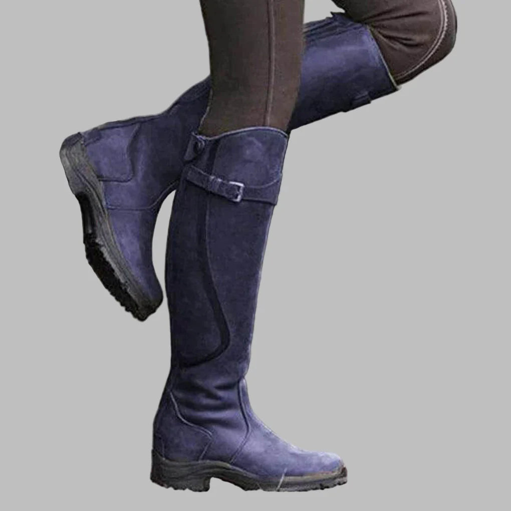 Bottes Hautes en Similicuir à Talons Bas Pour Femme