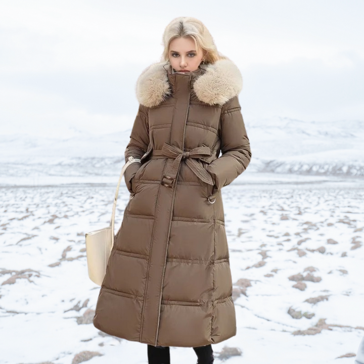 Manteau D'hiver Long et Matelassé Pour Femme Avec Ceinture à La Taille