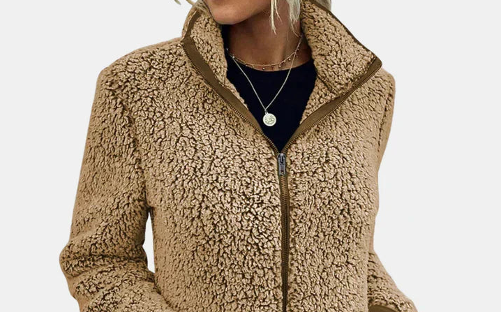 Veste D'hiver Zippée Pour Femme en Polaire Sherpa Douce