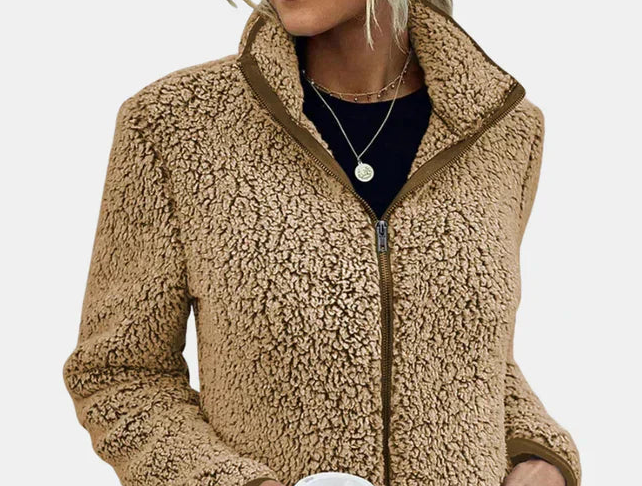 Veste D'hiver Pour Femme en Sherpa Doux Avec Col Montant
