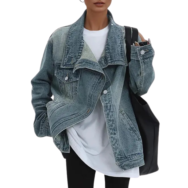 Veste en Jean Oversize à Col Montant Pour Femme