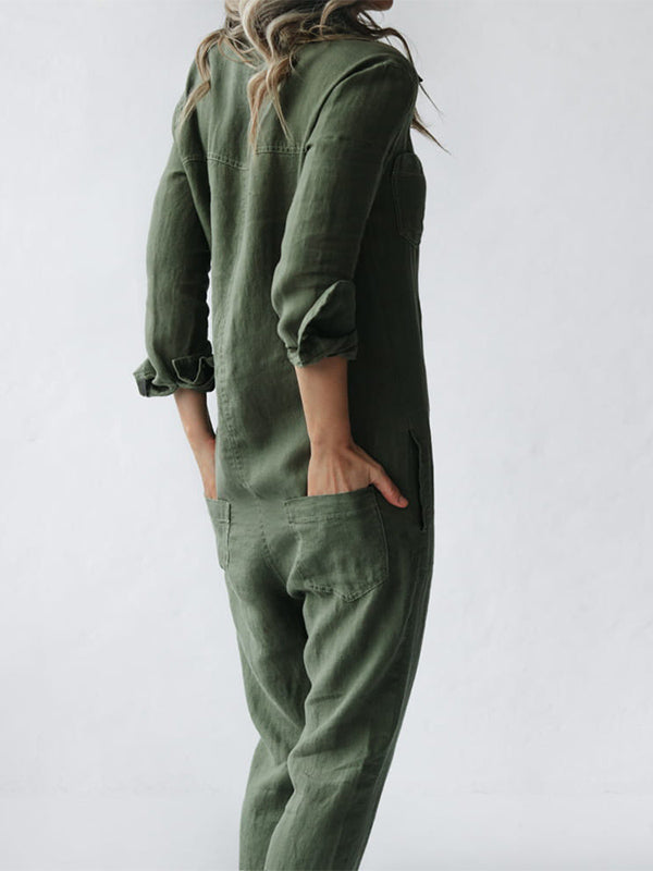 Combinaison Boutonnée Femme Manches Longues Casual