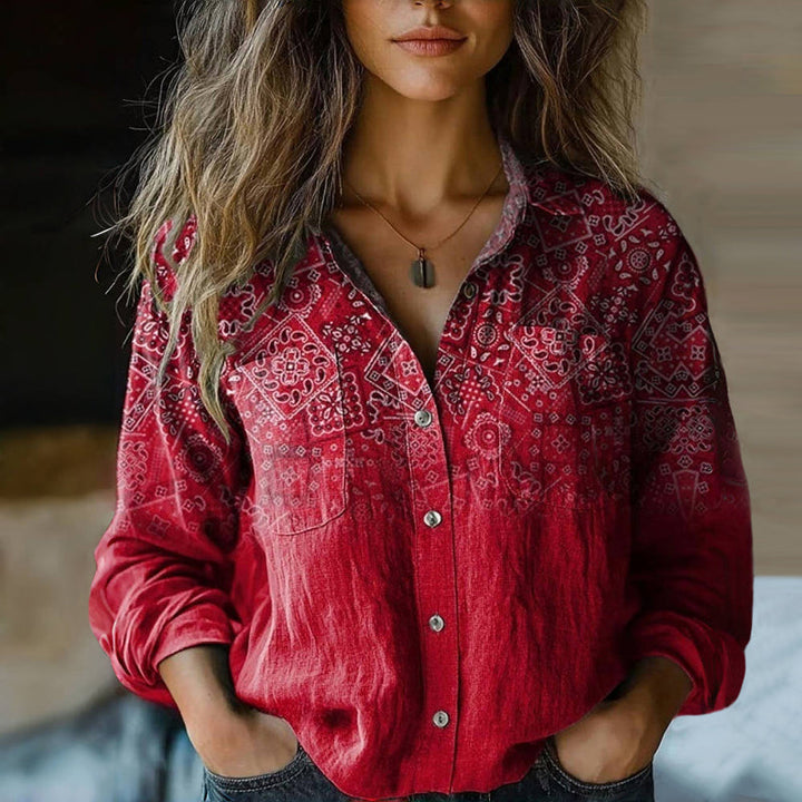 Women's Embroidered Button-Up Shirt Vintage Style