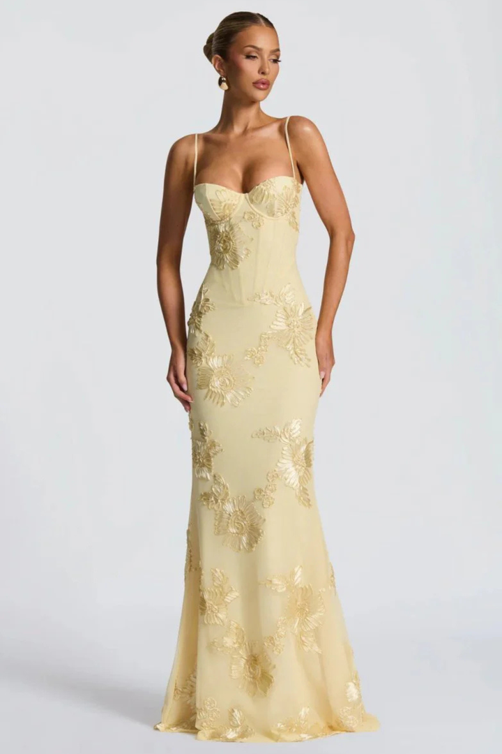 Robe Longue Sirène Femme Broderies Florales