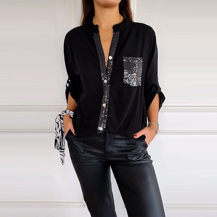 Elegant Women's Sequin Button-Down Shirt