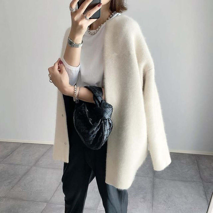 Cardigan en Maille Douce Pour Femme Coupe Décontractée et Boutonnage à L'avant