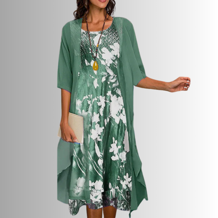 Ensemble Robe Imprimée et Cardigan Femme