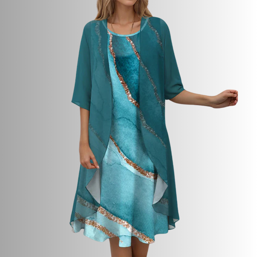 Ensemble Robe Imprimée et Cardigan Femme