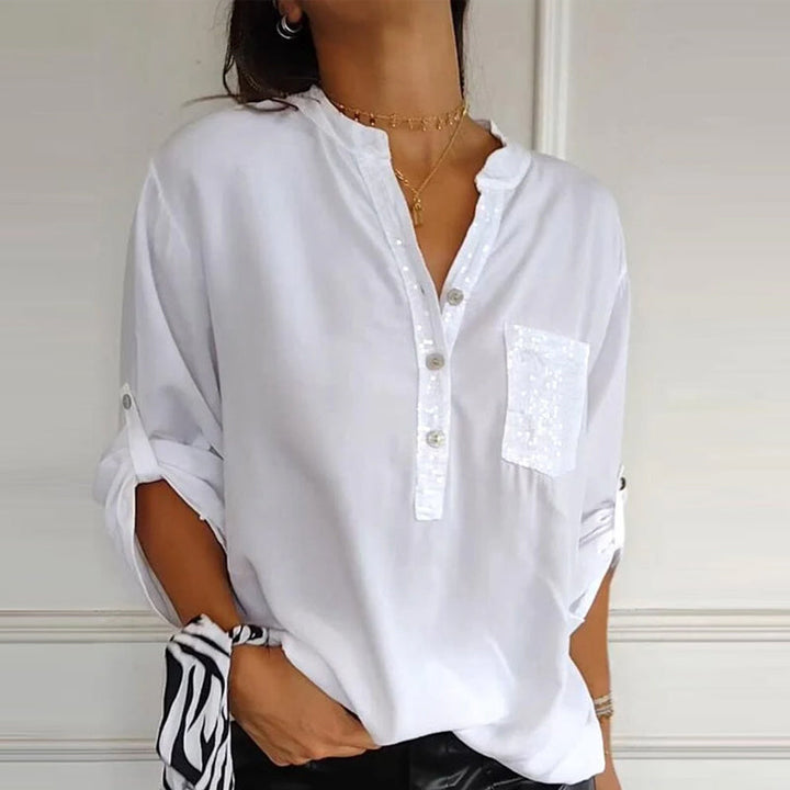 Elegant Women's Sequin Button-Down Shirt