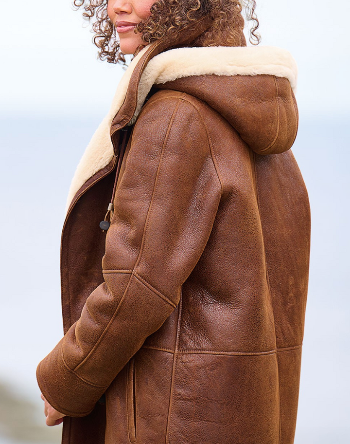 Manteau à Capuche Pour Femme Doublé en Peau Lainée