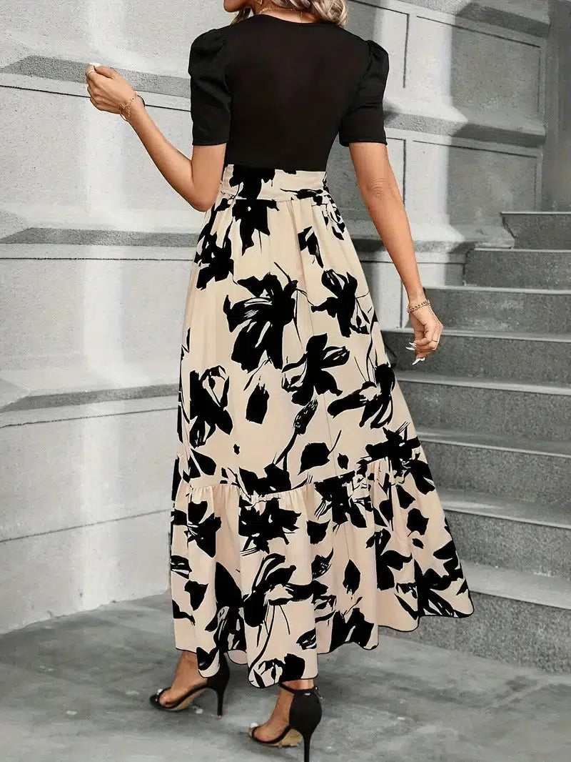 Robe Longue Fleurie Femme Taille Nouée Cérémonie