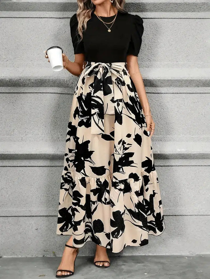 Robe Longue Fleurie Femme Taille Nouée Cérémonie