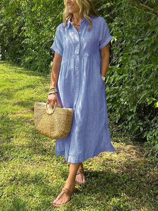 Robe Chemise Longue Femme Manches Courtes