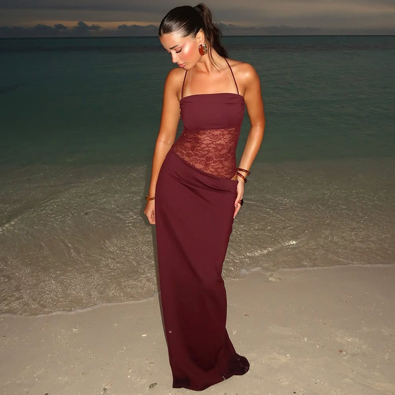 Robe Maxi Femme Bandeau Dentelle Ajustée