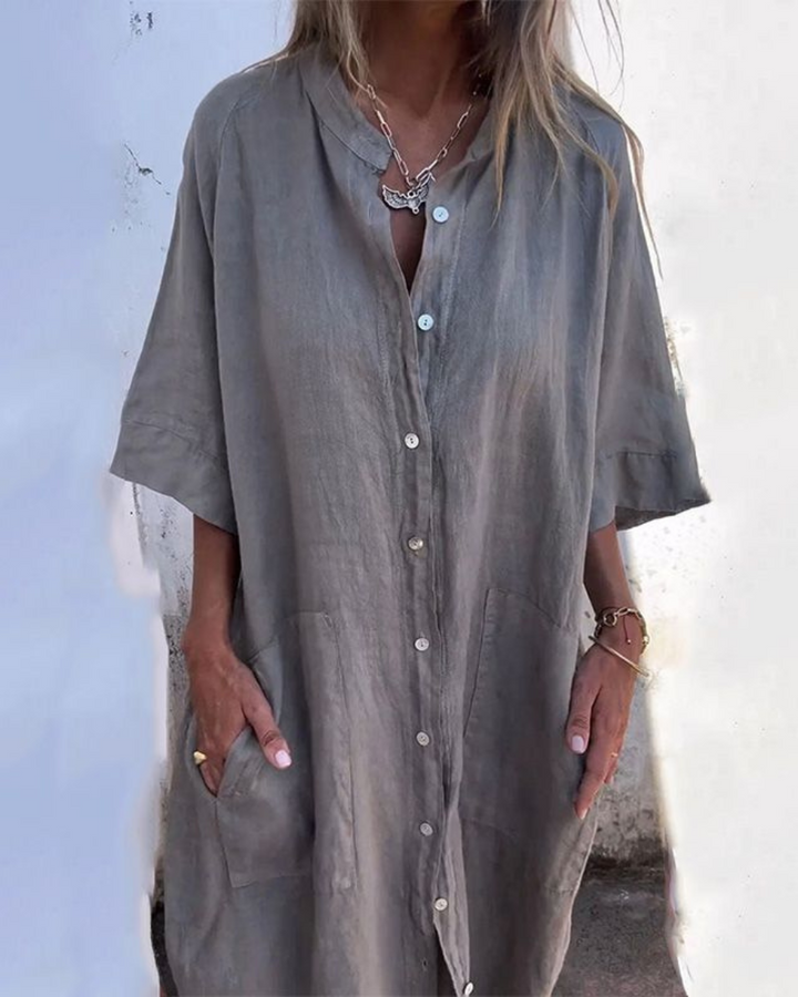 Robe Chemise Longue Boutonnée Femme Décontractée