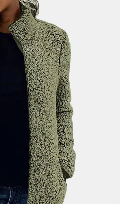 Veste D'hiver Pour Femme en Sherpa Doux Avec Col Montant
