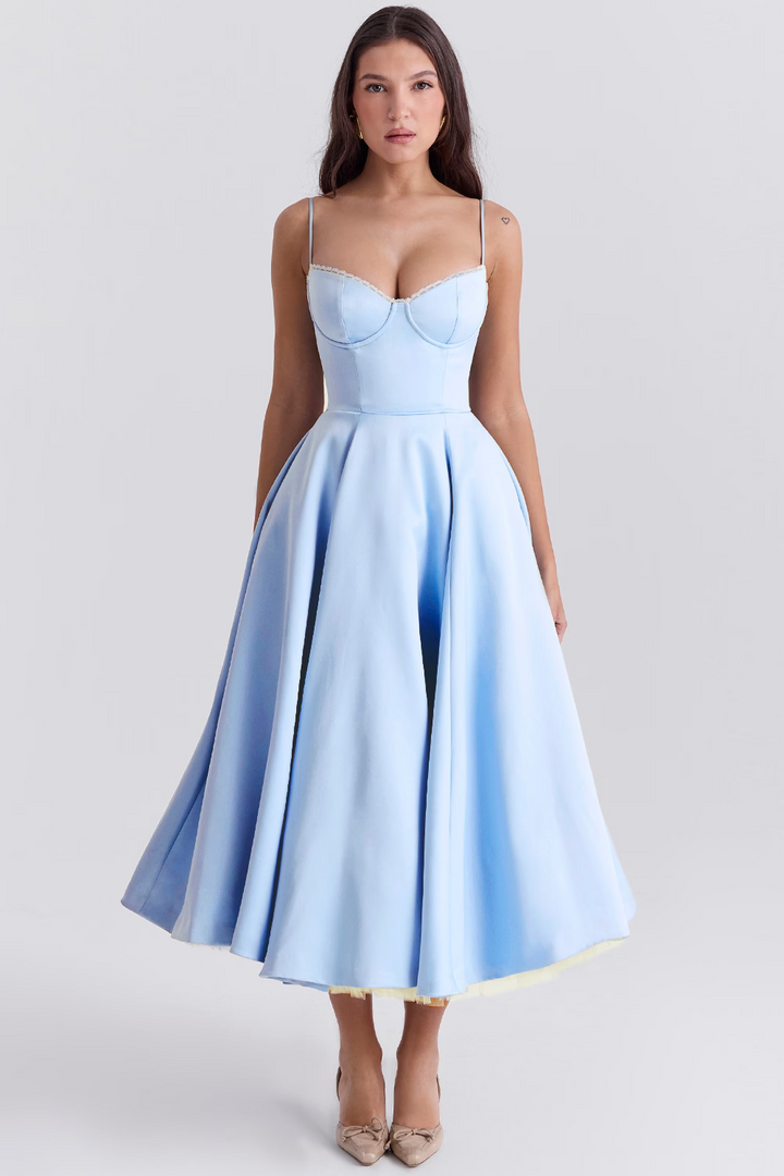 Robe Satinée Évasée Femme Soirée
