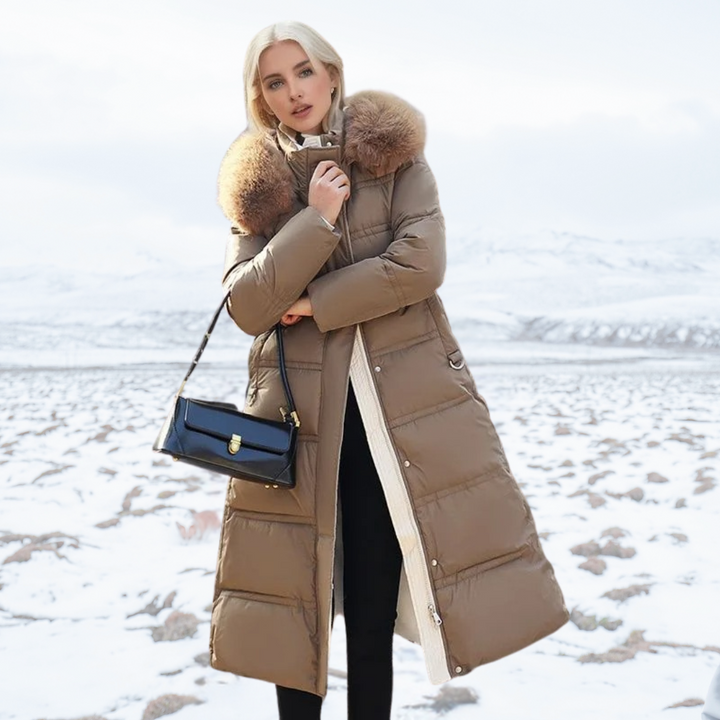 Manteau D'hiver Long et Matelassé Pour Femme Avec Ceinture à La Taille
