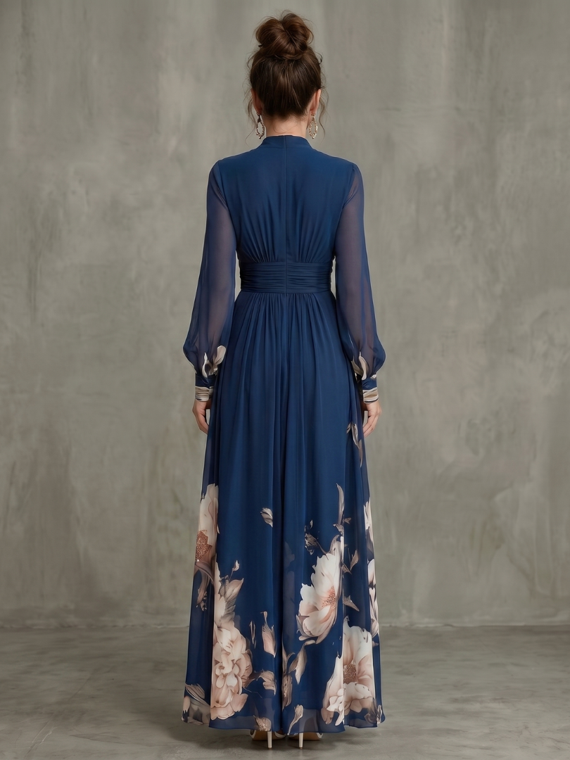 Robe Maxi Femme Manches Plissées Transparentes