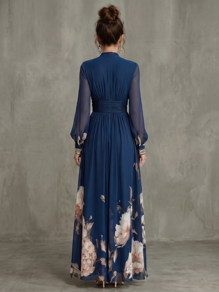 Robe Maxi Femme Manches Plissées Transparentes
