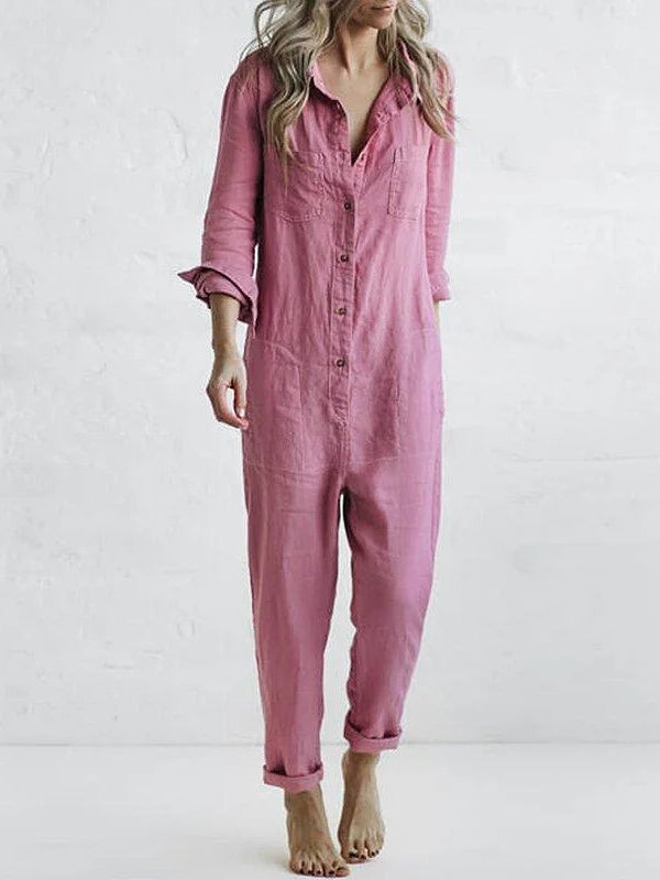 Combinaison Boutonnée Femme Manches Longues Casual