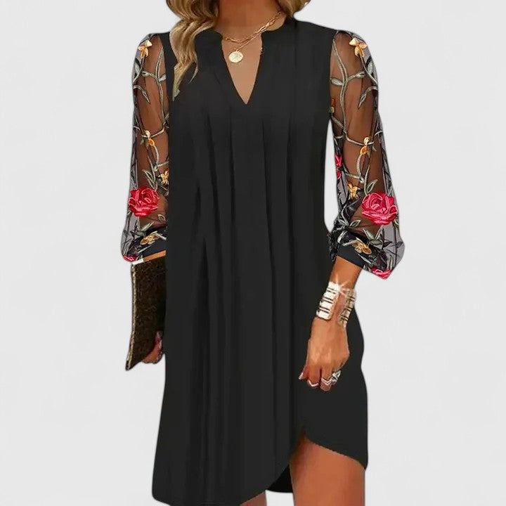 Robe Fluide Col V Manches Fleuries Femme