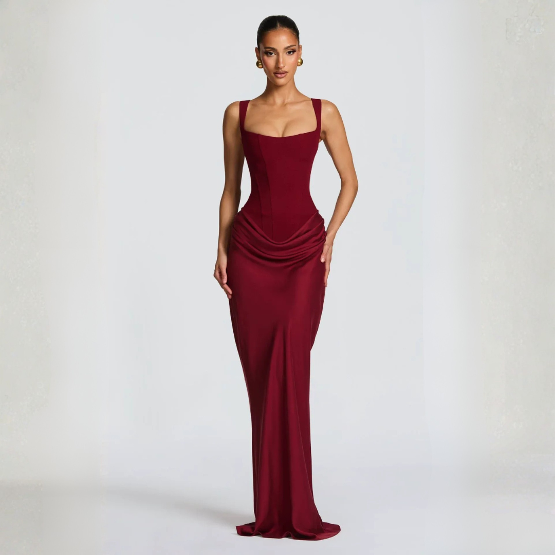 Robe Maxi Drapée Femme Col Carré Soirée