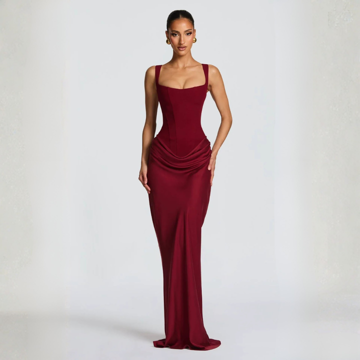 Robe Maxi Drapée Femme Col Carré Soirée
