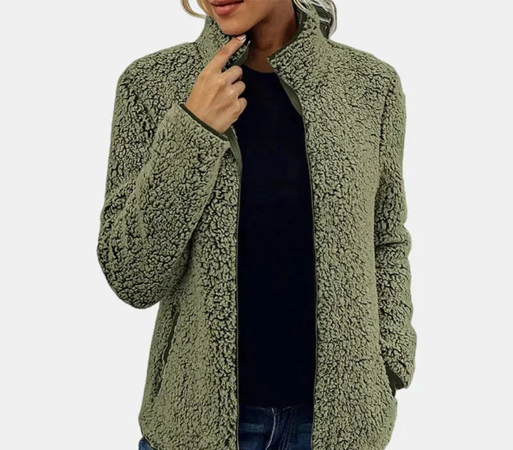 Veste D'hiver Pour Femme en Sherpa Doux Avec Col Montant