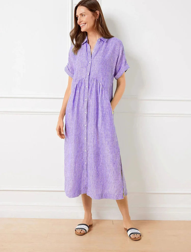 Robe Midi Chemise Rayée Femme Coupe Fluide