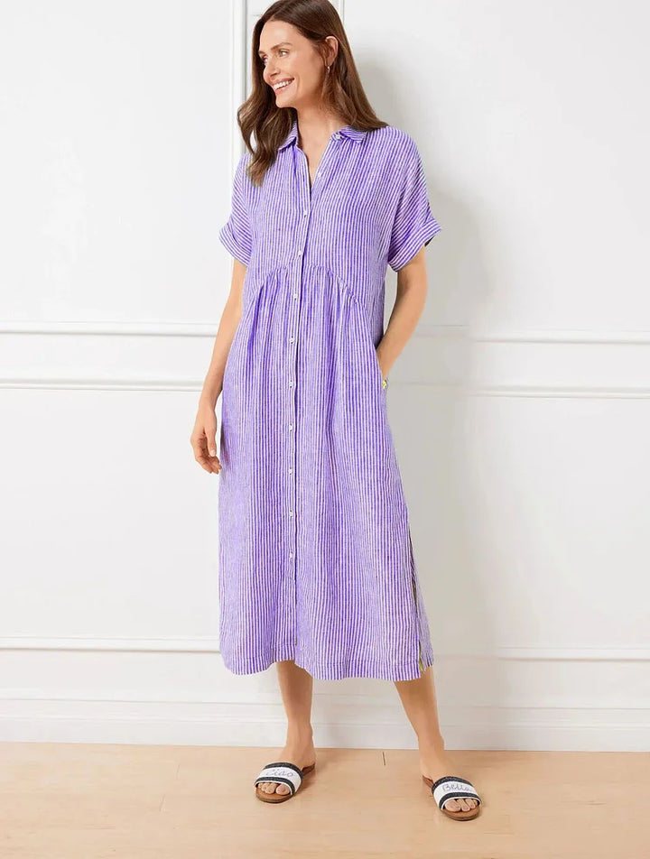 Robe Midi Chemise Rayée Femme Coupe Fluide
