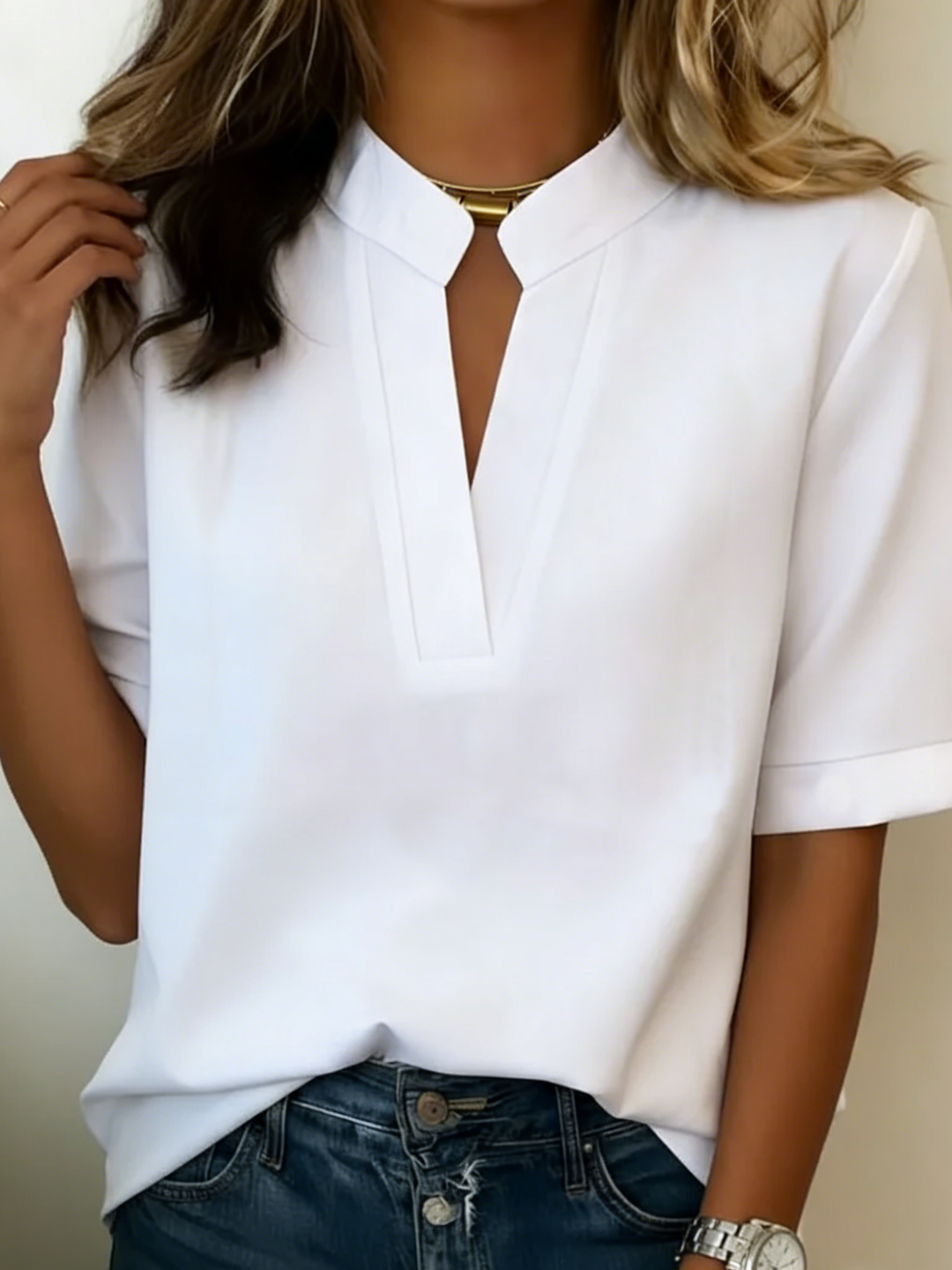 Blouse Femme Col V Manches Courtes Ample