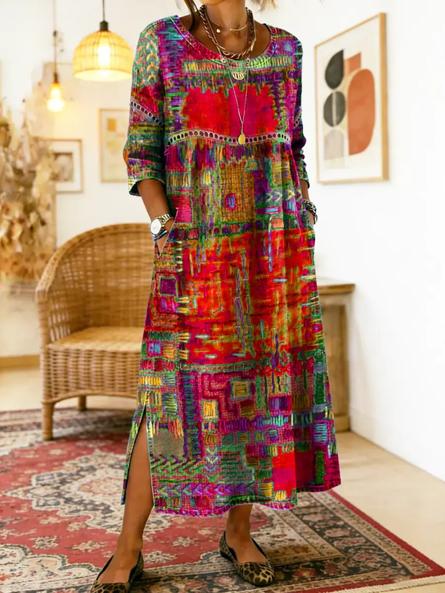 Robe Midi Femme Imprimé Artistique Fente
