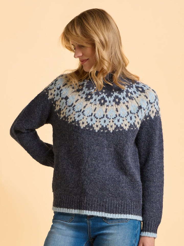 Damen-Strickpullover mit Rollkragen und nordischem Muster