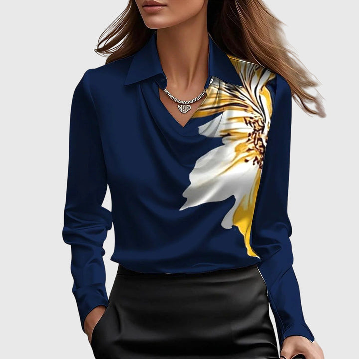 Blouse En Satin Manches Longues Et Col Bénitier Pour Femme
