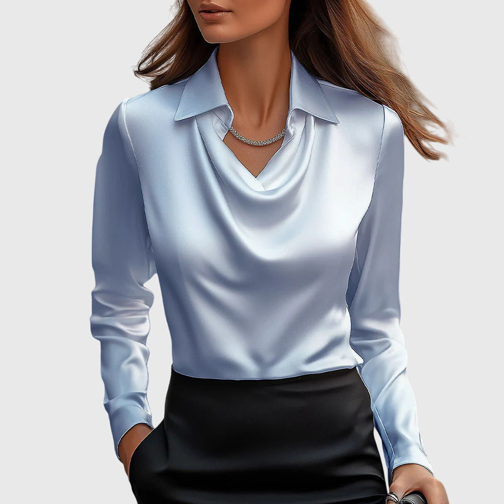 Blouse En Satin Manches Longues Et Col Bénitier Pour Femme