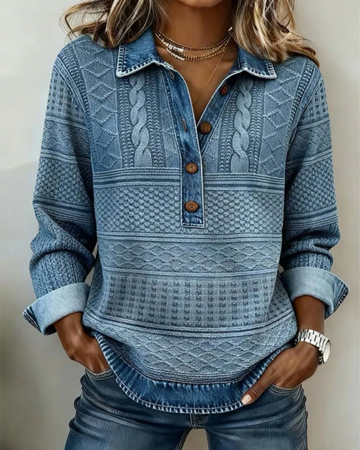 Women's Textured Cable-Knit Polo Sweater