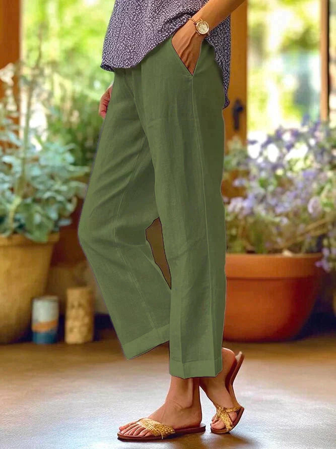 Pantalon Droit Décontracté Femme Poches Côté