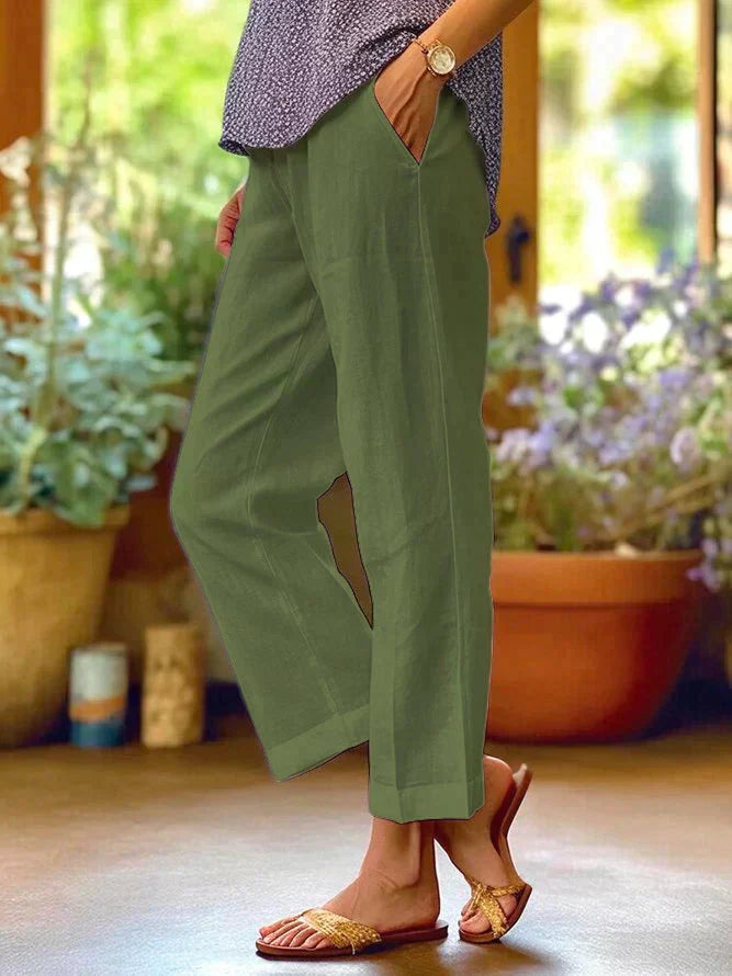 Pantalon Court Décontracté Femme Taille Élastique
