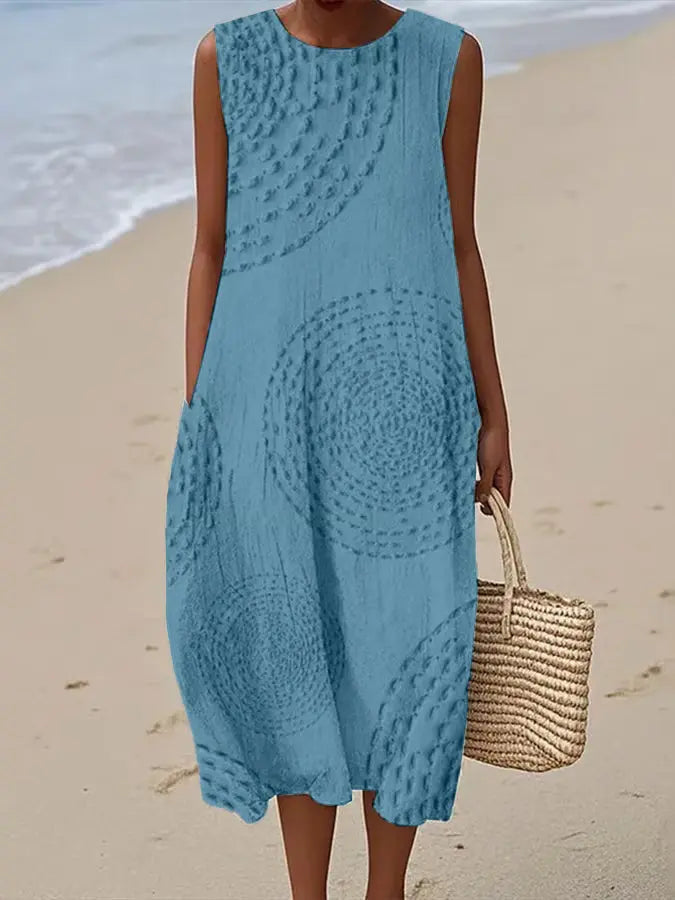 Robe Midi Brodée Sans Manches Femme