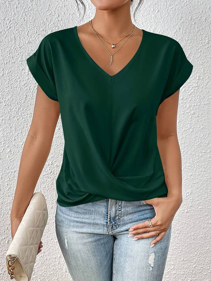 Top Femme Manches Courtes Col V Détail Noué