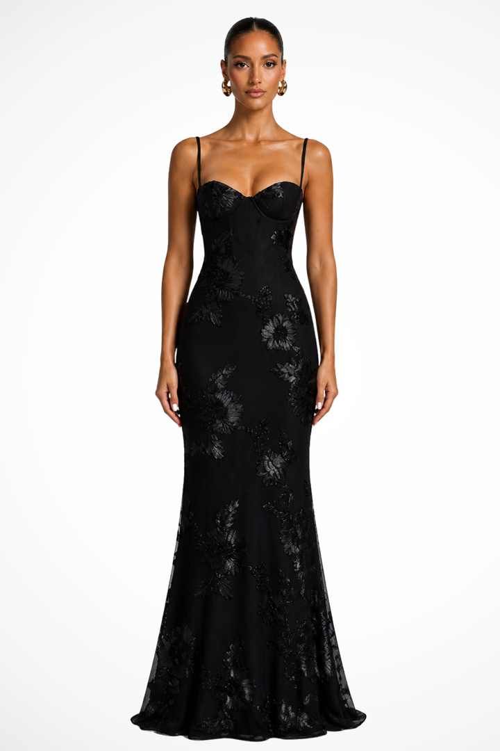 Robe Longue Sirène Femme Broderies Florales
