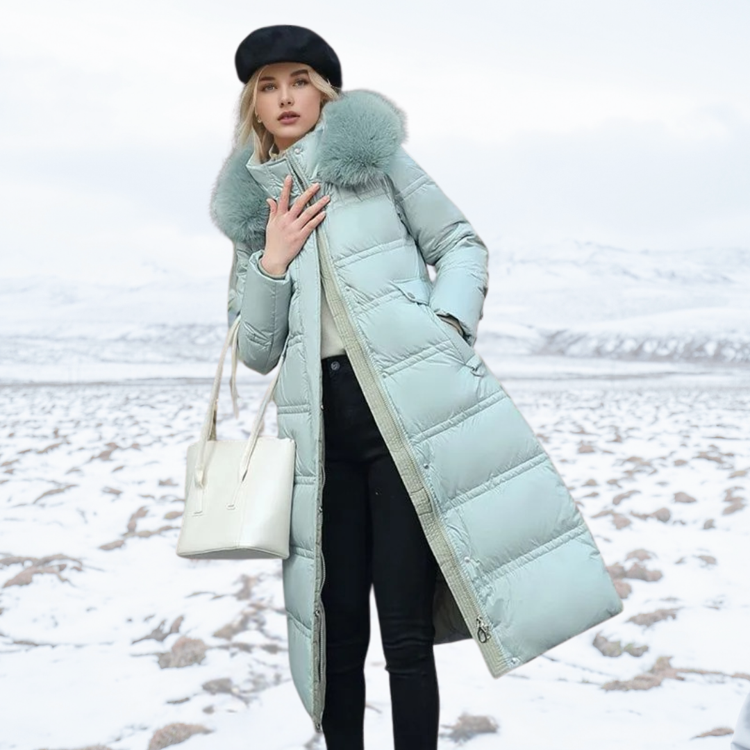 Manteau D'hiver Long et Matelassé Pour Femme Avec Ceinture à La Taille