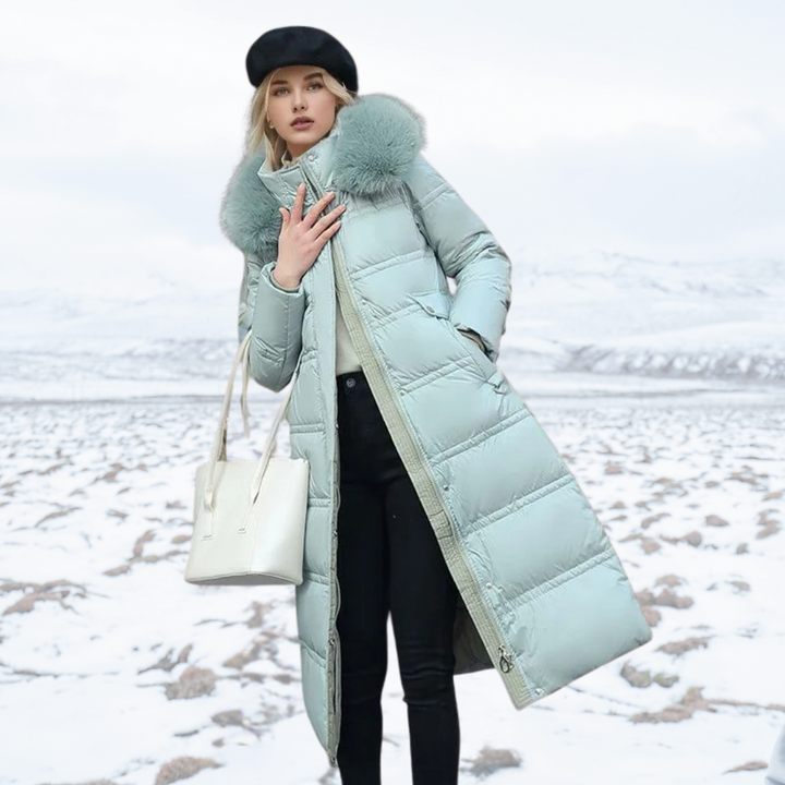 Manteau D'hiver Long et Matelassé Pour Femme Avec Ceinture à La Taille