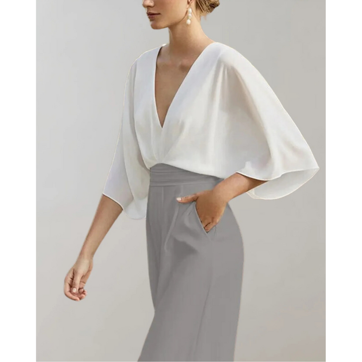 Combinaison Pantalon Femme Col V Manches Amples