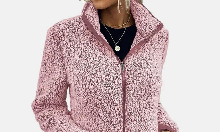 Veste D'hiver Pour Femme en Sherpa Doux Avec Col Montant