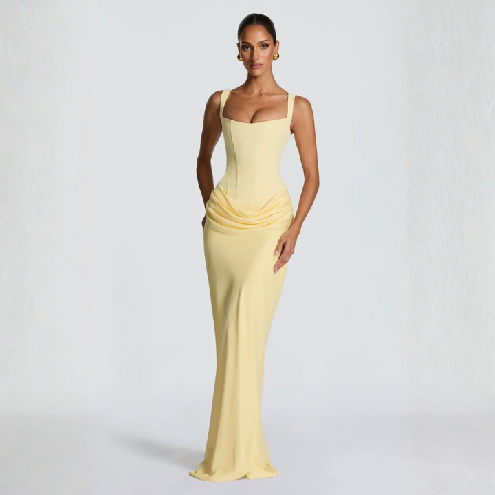 Robe Maxi Drapée Femme Col Carré Soirée