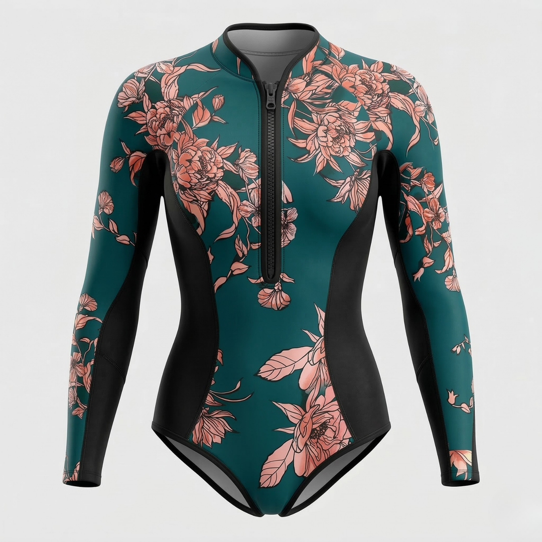 Combinaison Surf Manches Longues Imprimé Tropical Femme